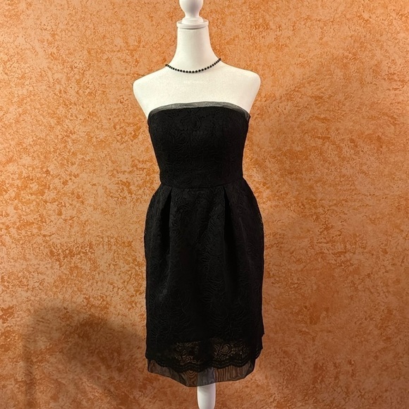 DAVID’S BRIDAL Black Laced Strapless Dress size 2 - Picture 1 of 7